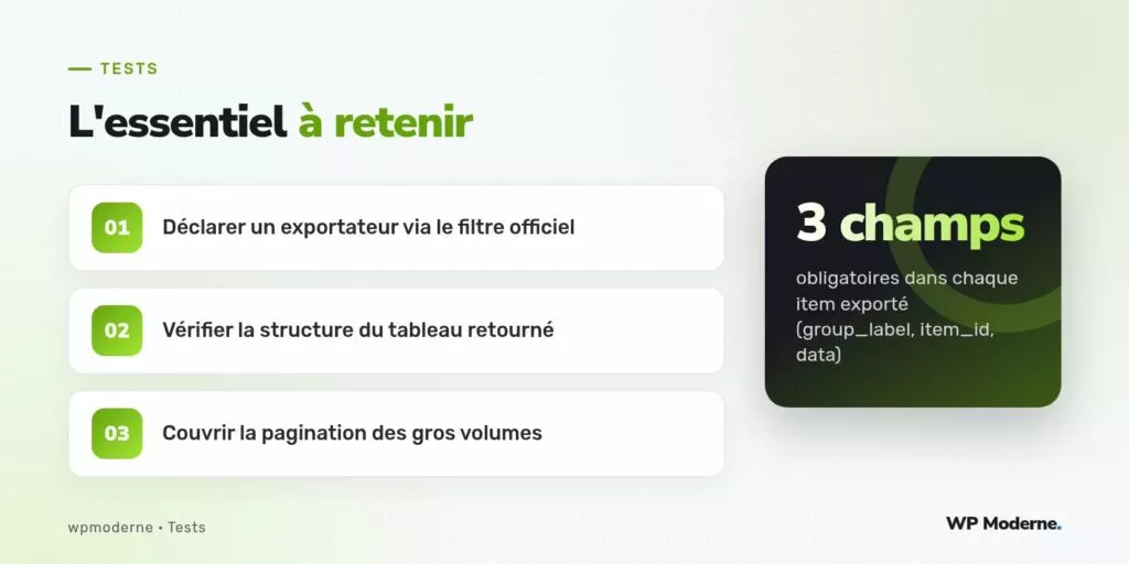 L'essentiel à retenir : Déclarer un exportateur via le filtre officiel ; Vérifier la structure du tableau retourné ; Couvrir la pagination des gros volumes