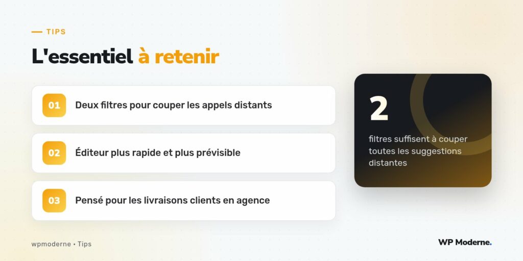 L'essentiel à retenir : Deux filtres pour couper les appels distants ; Éditeur plus rapide et plus prévisible ; Pensé pour les livraisons clients en agence
