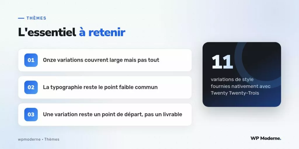 L'essentiel à retenir : Onze variations couvrent large mais pas tout ; La typographie reste le point faible commun ; Une variation reste un point de départ, pas un livrable