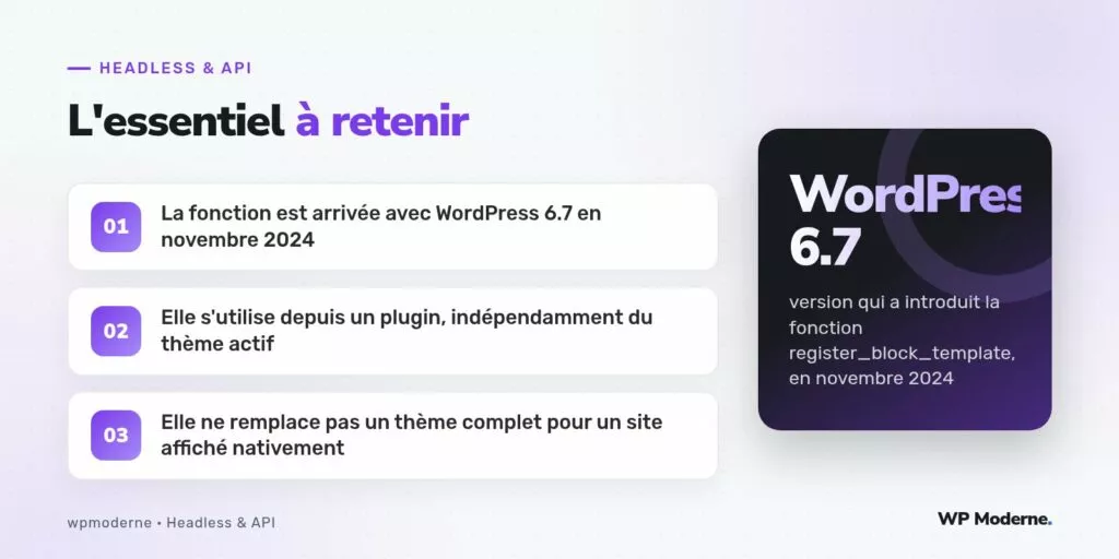 L'essentiel à retenir : La fonction est arrivée avec WordPress 6.7 en novembre 2024 ; Elle s'utilise depuis un plugin, indépendamment du thème actif ; Elle ne remplace pas un thème complet pour un site affiché nativement