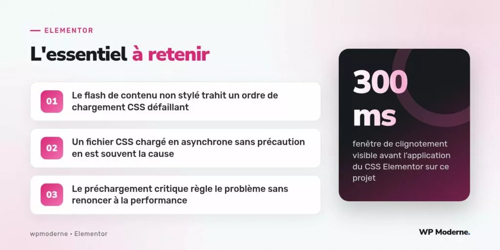 L'essentiel à retenir : Le flash de contenu non stylé trahit un ordre de chargement CSS défaillant ; Un fichier CSS chargé en asynchrone sans précaution en est souvent la cause ; Le préchargement critique règle le problème sans renoncer à la performance