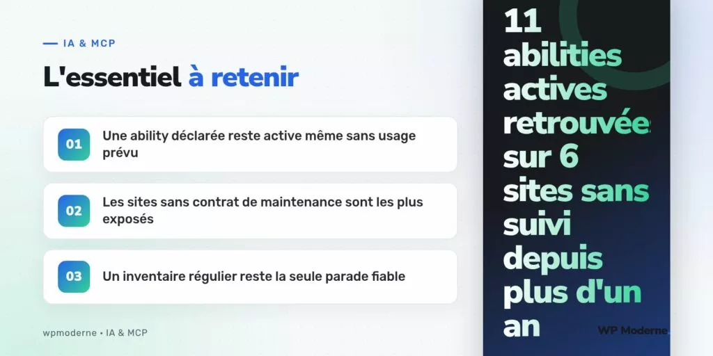 L'essentiel à retenir : Une ability déclarée reste active même sans usage prévu ; Les sites sans contrat de maintenance sont les plus exposés ; Un inventaire régulier reste la seule parade fiable